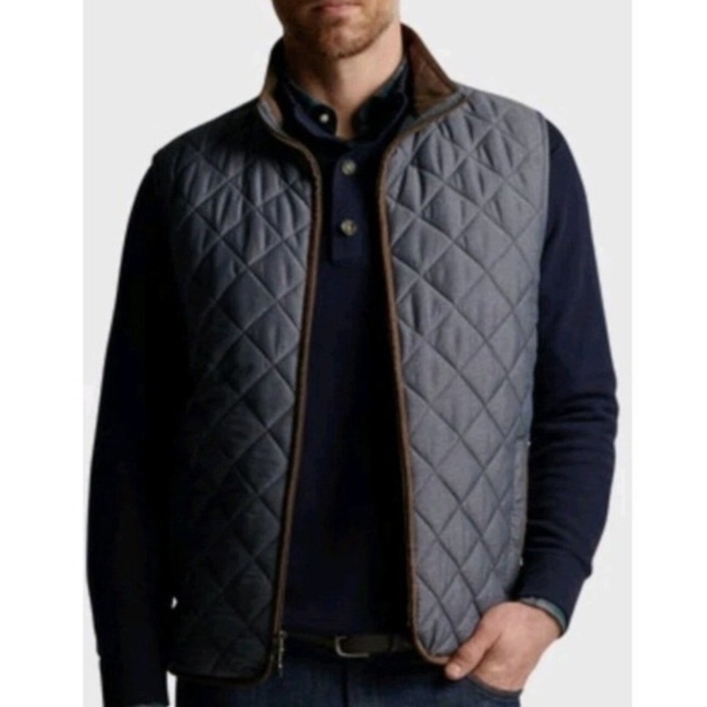 Peter Millar Mens Navy Blue Diamond Quilted Full Zip Vest Large L‎